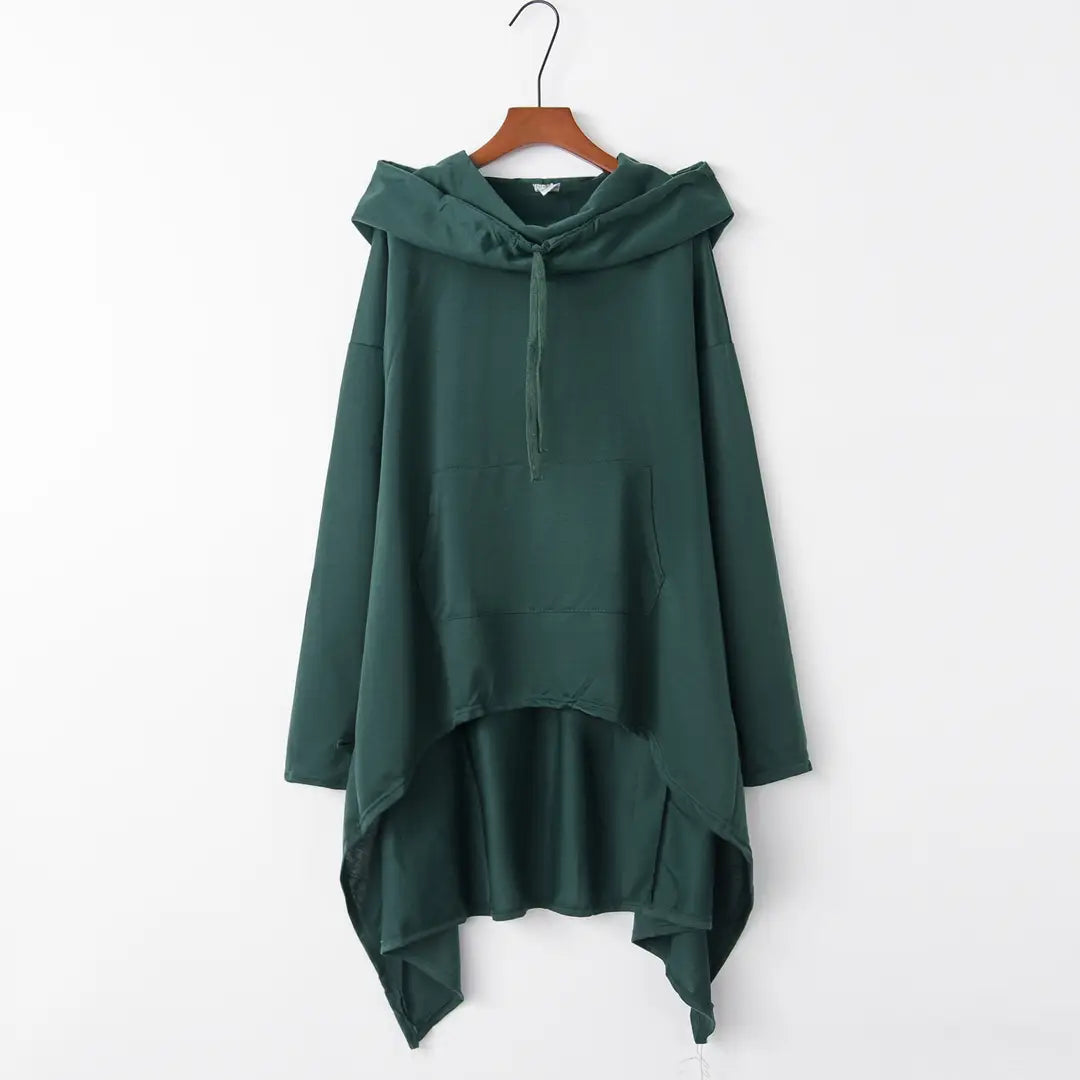 Green Long Hooded Vest Women Asymmetric Hem