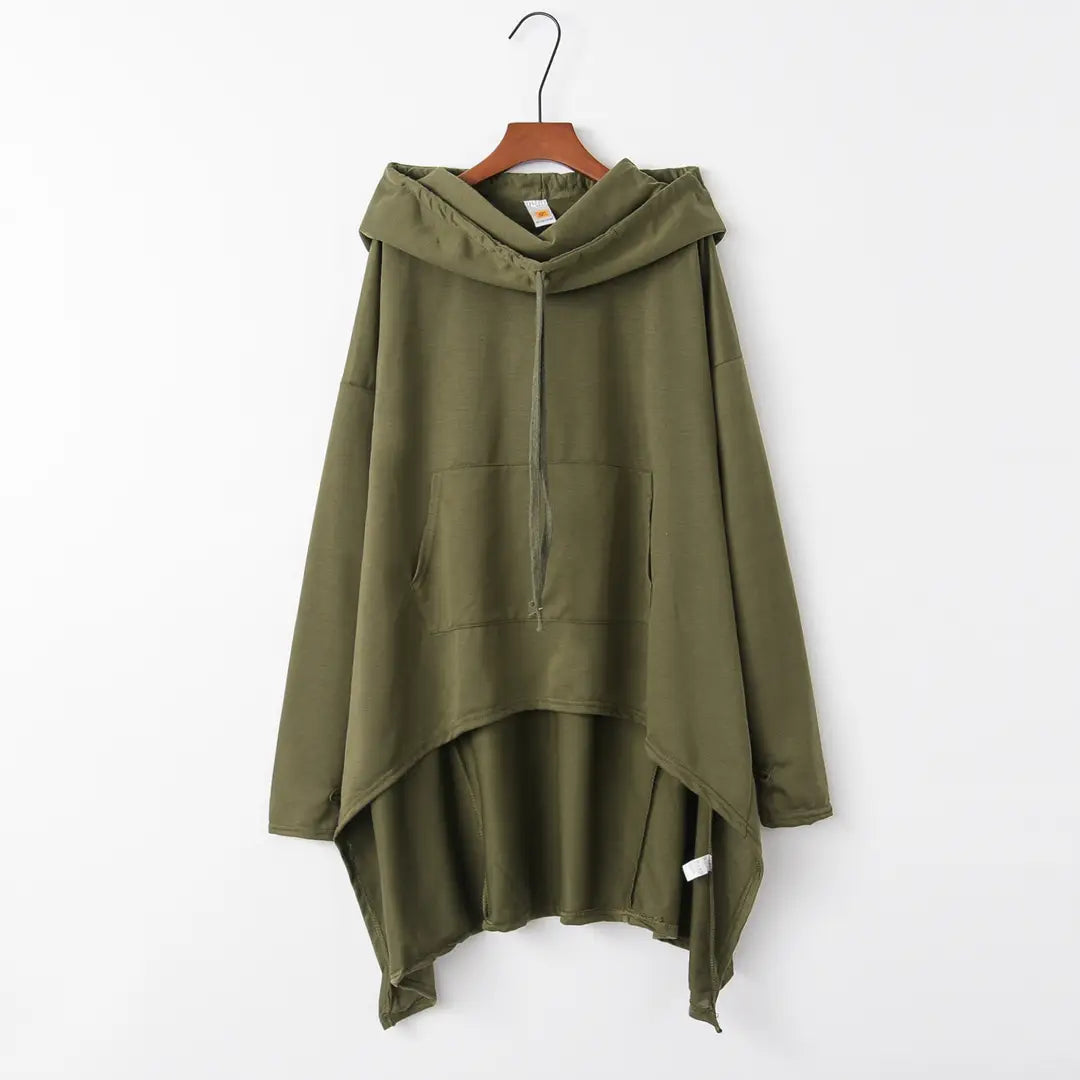Green Long Hooded Vest Women Asymmetric Hem