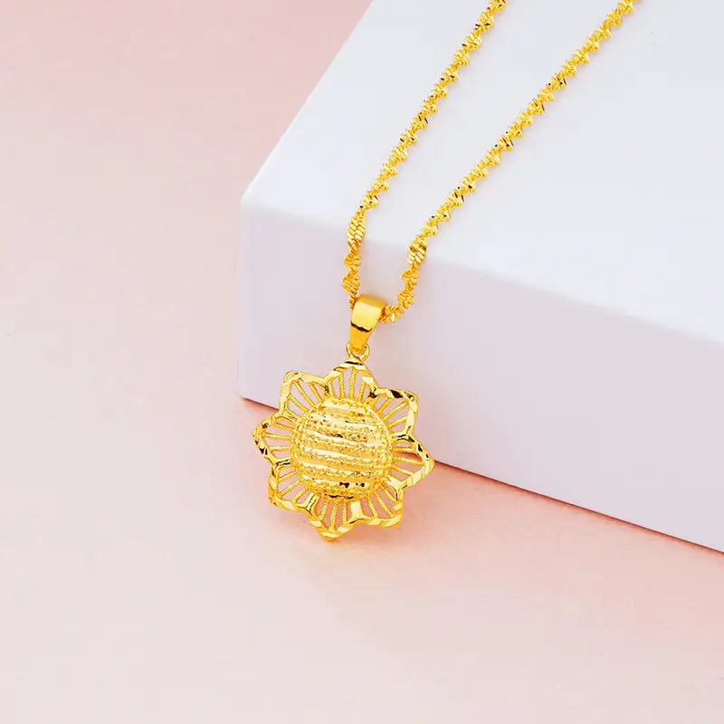 Women Gold Sunflower Pendant Retro Ethnic Jewelry