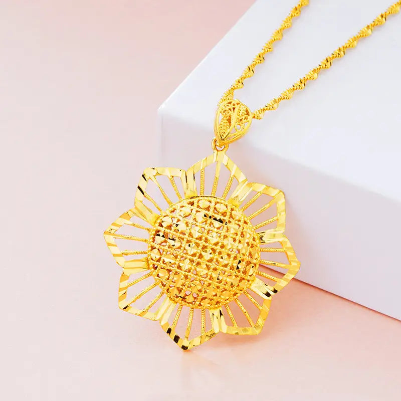 Women Gold Sunflower Pendant Retro Ethnic Jewelry