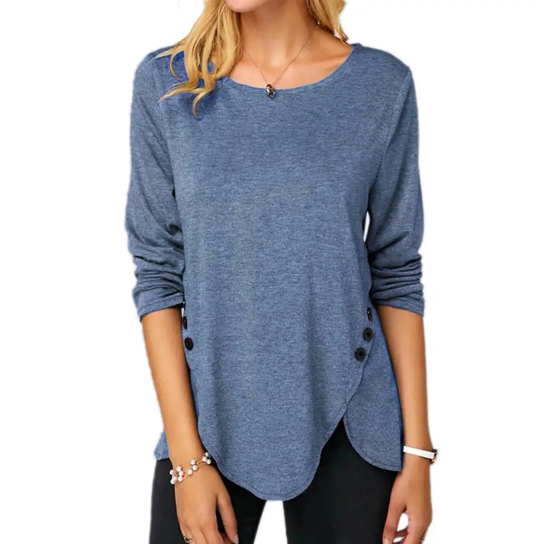 Women Button Front Irregular Hem Long Sleeve Tee S-5XL