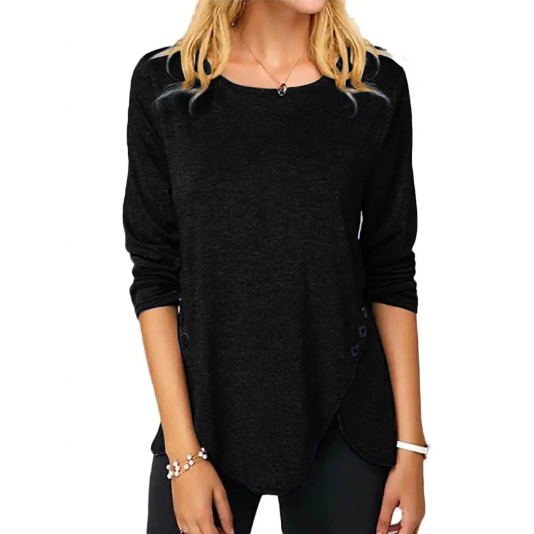 Women Button Front Irregular Hem Long Sleeve Tee S-5XL