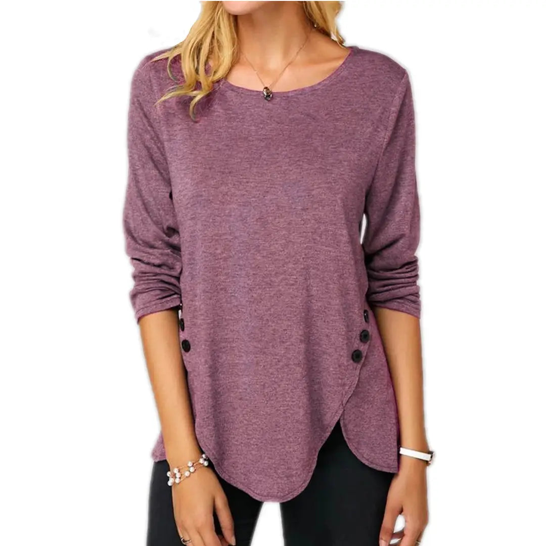 Women Button Front Irregular Hem Long Sleeve Tee S-5XL