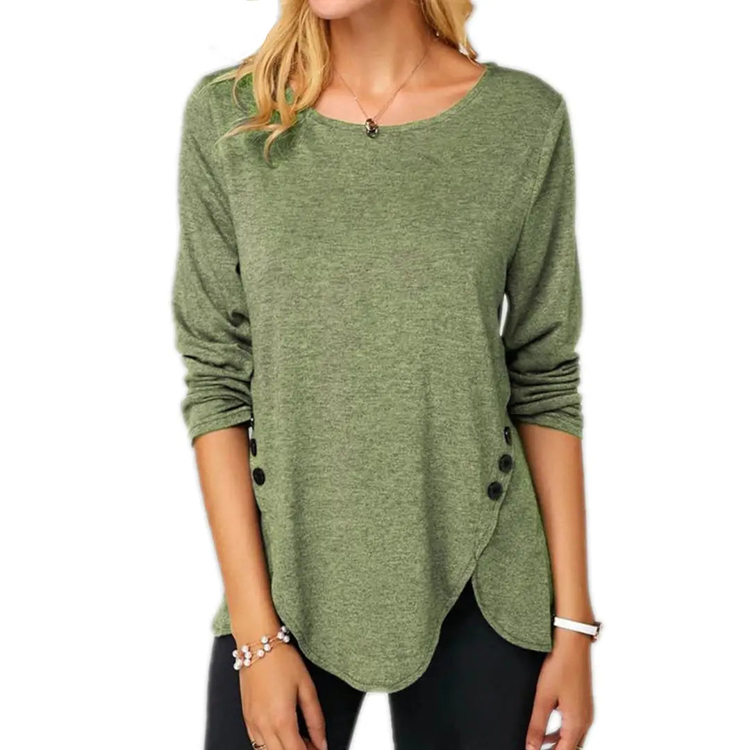 Women Button Front Irregular Hem Long Sleeve Tee S-5XL