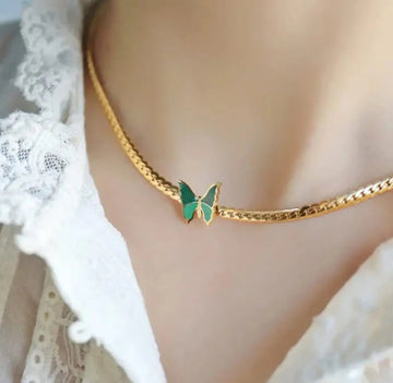Green Butterfly Stainless Steel - Necklace