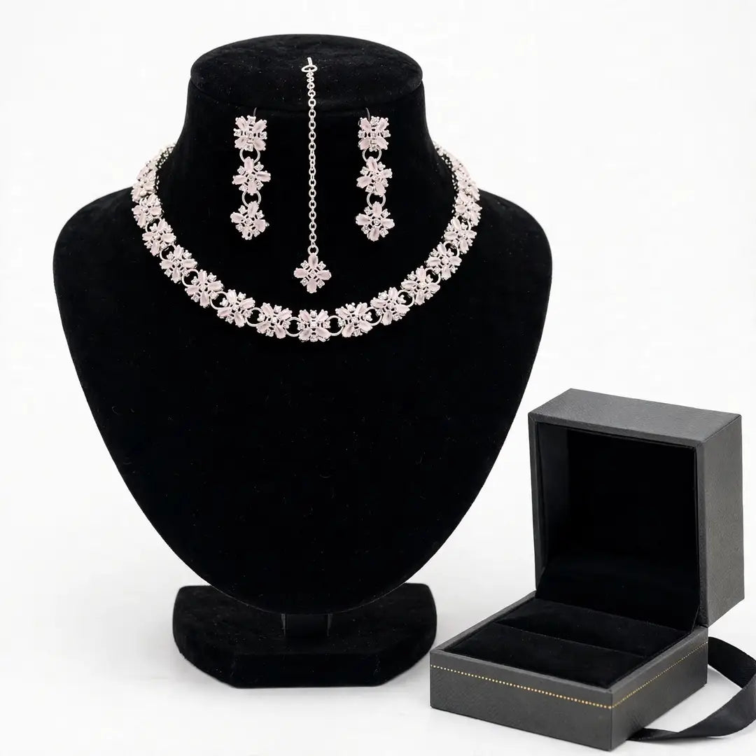 Fancy Silver Plated Zircon Necklace Set